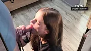 College slut, sucked off in the auditorium in front of the mirror