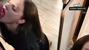 College slut, sucked off in the auditorium in front of the mirror