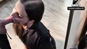 College slut, sucked off in the auditorium in front of the mirror