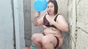 Filipina taking a bath outside the house got fuck
