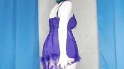 Blue-haired girl plays with her pussy and ass on a blue ottoman