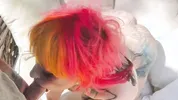 Gothsluts in full makeup sucks cock in garden and swallows huge load