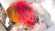 Gothsluts in full makeup sucks cock in garden and swallows huge load