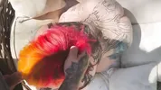 Gothsluts in full makeup sucks cock in garden and swallows huge load