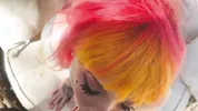 Gothsluts in full makeup sucks cock in garden and swallows huge load