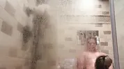 Intimate shower sex and creampie after shooting a scene with Millie Morgan