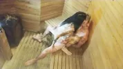 In the sauna everything got hotter. In the sauna everything got warmer