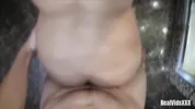 A mature dude fucks his new, much younger girlfriend in the bathroom and under the shower