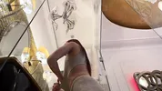 No panties girl in a white short cut tennis skirt to flash pussy and ass