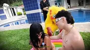 I'm upset with my stepbro, I challenge him to an oil fight match outside the house, if i win we fuck