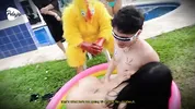 I'm upset with my stepbro, I challenge him to an oil fight match outside the house, if i win we fuck