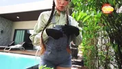 Caught the gardener girl in the yard and fucked her outdoors while no one was watching