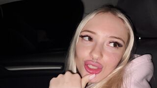 Sweet blonde on the highway. Sex in car