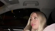 Sweet blonde on the highway. Sex in car