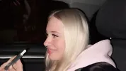 Sweet blonde on the highway. Sex in car