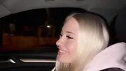 Sweet blonde on the highway. Sex in car