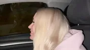 Sweet blonde on the highway. Sex in car