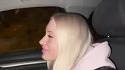 Sweet blonde on the highway. Sex in car