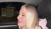 Sweet blonde on the highway. Sex in car