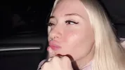 Sweet blonde on the highway. Sex in car