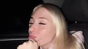 Sweet blonde on the highway. Sex in car