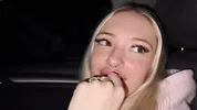 Sweet blonde on the highway. Sex in car