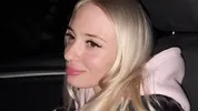 Sweet blonde on the highway. Sex in car