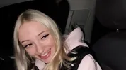 Sweet blonde on the highway. Sex in car
