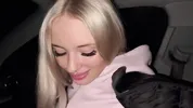 Sweet blonde on the highway. Sex in car