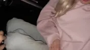 Sweet blonde on the highway. Sex in car