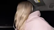 Sweet blonde on the highway. Sex in car