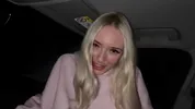 Sweet blonde on the highway. Sex in car