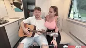 BangVan: Busty RV Driver Jennifer Mendez Picks Up HitchHiking Musician Michael Fly for a Ride