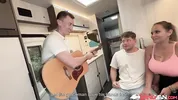 BangVan: Busty RV Driver Jennifer Mendez Picks Up HitchHiking Musician Michael Fly for a Ride