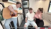 BangVan: Busty RV Driver Jennifer Mendez Picks Up HitchHiking Musician Michael Fly for a Ride