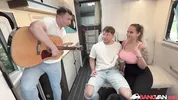 BangVan: Busty RV Driver Jennifer Mendez Picks Up HitchHiking Musician Michael Fly for a Ride