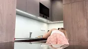 Big boobs blonde hot college girl in a mini skirt do house chores and flashes her legs and ass