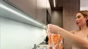 Big boobs blonde hot college girl in a mini skirt do house chores and flashes her legs and ass