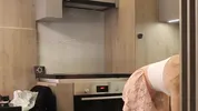 Big boobs blonde hot college girl in a mini skirt do house chores and flashes her legs and ass