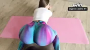 Fucking my best friends mom ! Hot Milf housewife in tight leggings with a big ass did stretching