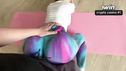 Fucking my best friends mom ! Hot Milf housewife in tight leggings with a big ass did stretching