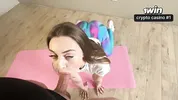 Fucking my best friends mom ! Hot Milf housewife in tight leggings with a big ass did stretching