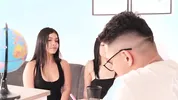 My girlfriend and I ride our sexologist's big cock