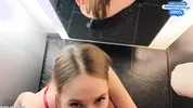 Risky public sex in the fitting room of a store. Brazenly cheated on her husband in a red bodysuit
