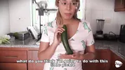 The maid fucks the vegetables. She cums in the kitchen.