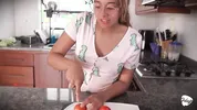 The maid fucks the vegetables. She cums in the kitchen.