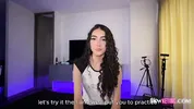 Beautiful 18-year-old Latina nervously records her first sextape for her profile.