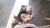 My friend is late in arriving and his girlfriend entertains me by blowing me and letting me fuck her