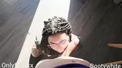 My friend is late in arriving and his girlfriend entertains me by blowing me and letting me fuck her