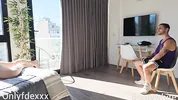 My friend is late in arriving and his girlfriend entertains me by blowing me and letting me fuck her